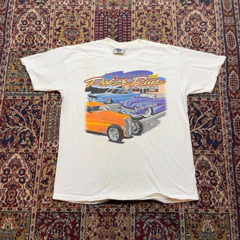 VTG 1995 Poker run classic‎ car hot rod race event tshirt L USA white double